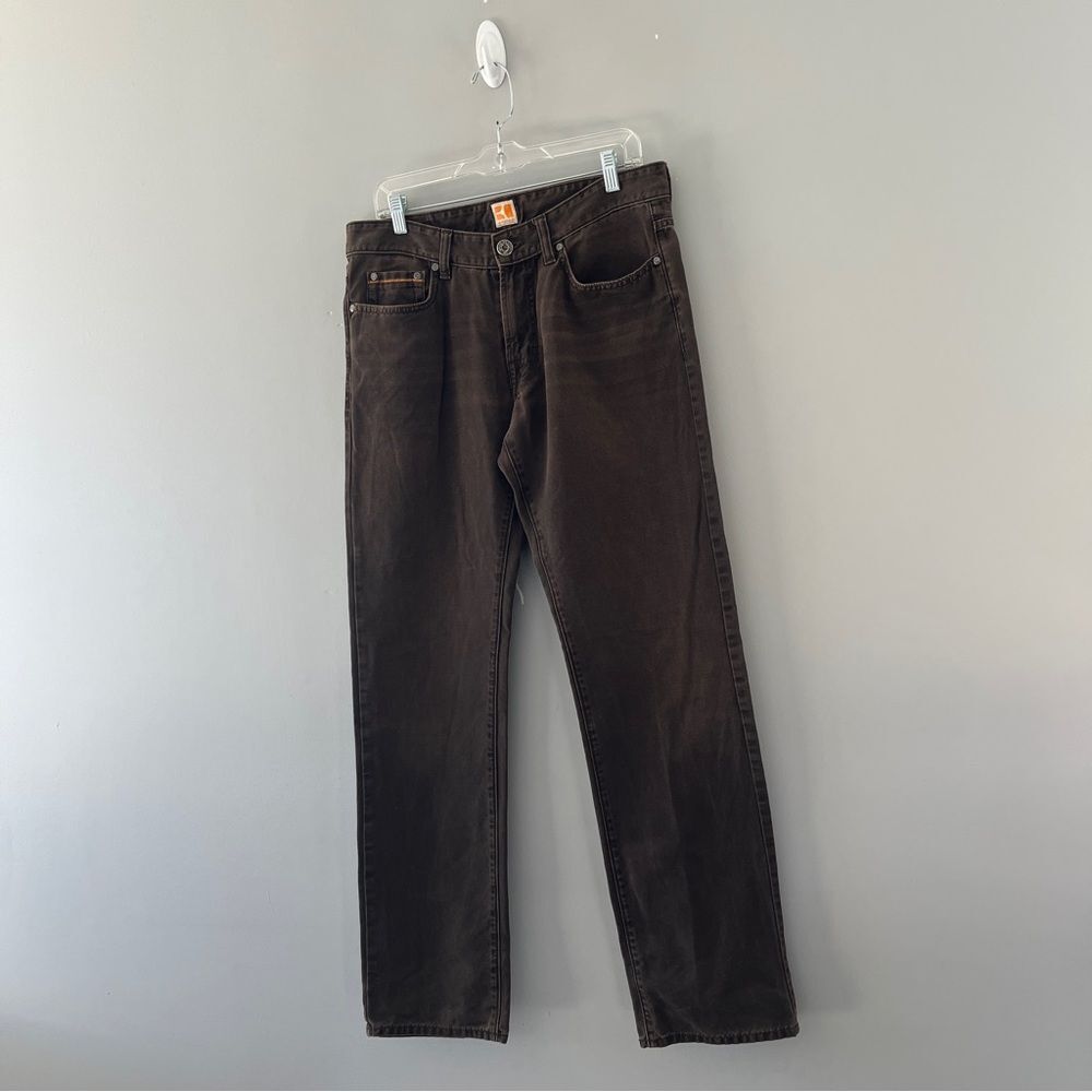 Hugo- Boss Orange Brown Pants Mid Rise Regular Fit Neutral Casual Size 34 / 34